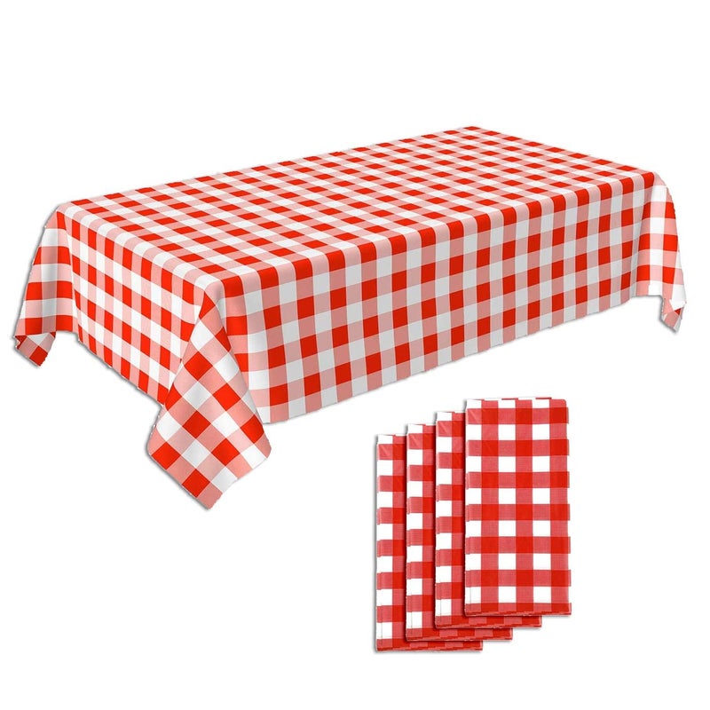 C CRYSTAL LEMON Picnic Tablecloth Pack of 4 - Red and White Checkered for Picnic Table - Vinyl Gingham Perfect for Outdoors and Camping - Waterproof Tablecloth - Image 1